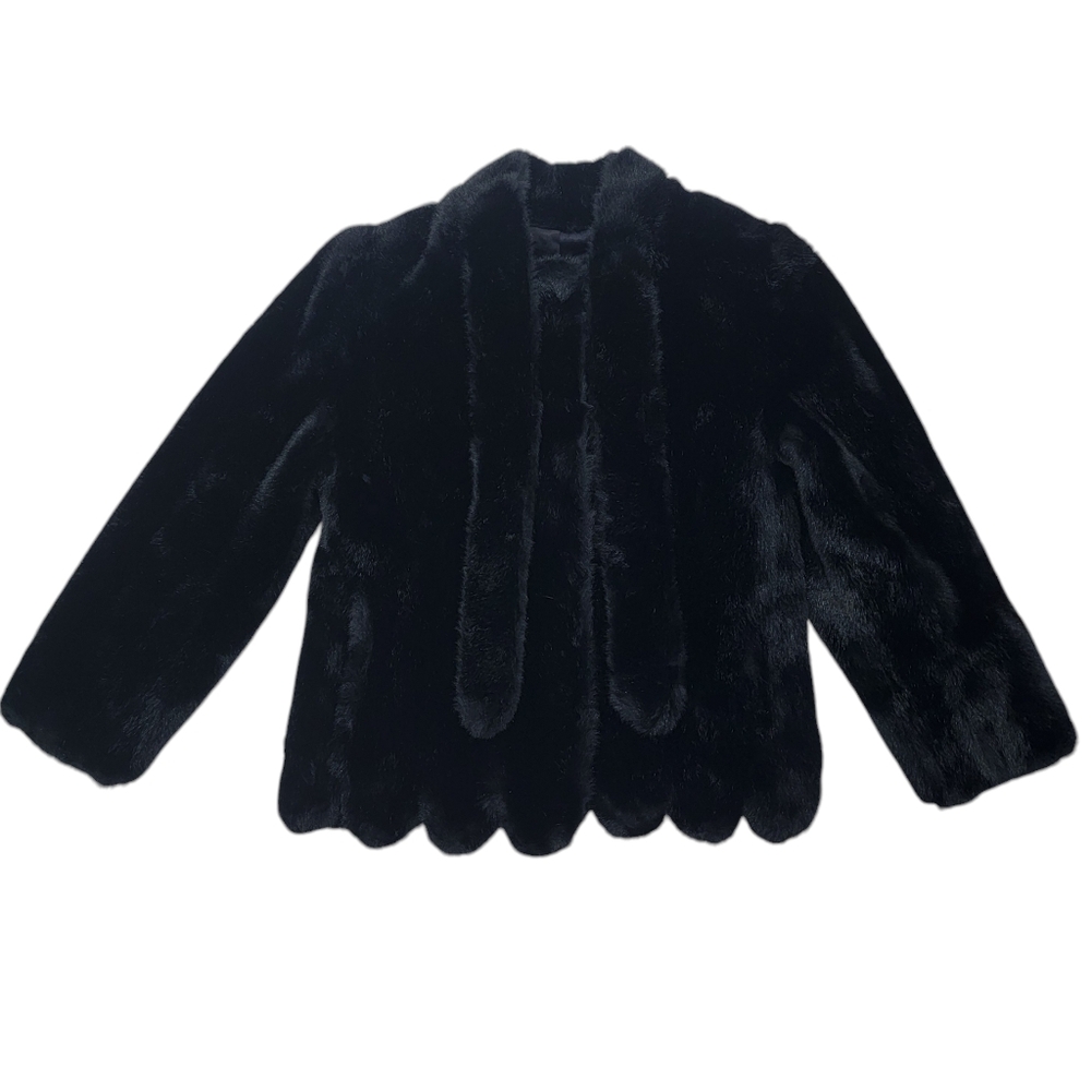 Vintage Xcentrix Women's Faux Fur Coat Black Formal Cropped Winter Jacket - Picture 9 of 16